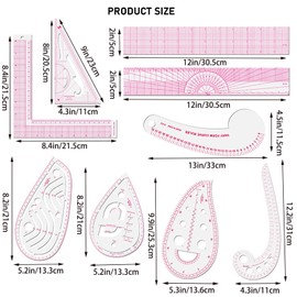 MYLEUS 9-Piece French Curve Ruler Set for Sewing Pattern Making - Metric Measurement Tailor Tools with Clear Plastic Guides for Fashion Design, DIY Dressmaking, Craft & Drawing | Bendable Templates