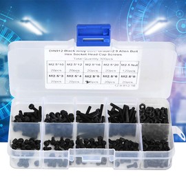 300pcs M2.5 X 3-20mm 12.9 Grade Black Alloy Steel Hex Socket Head Cap Screw Bolt with Nut, Sturdy and Durable, Anti Rust, for Auto Repair & Household Use