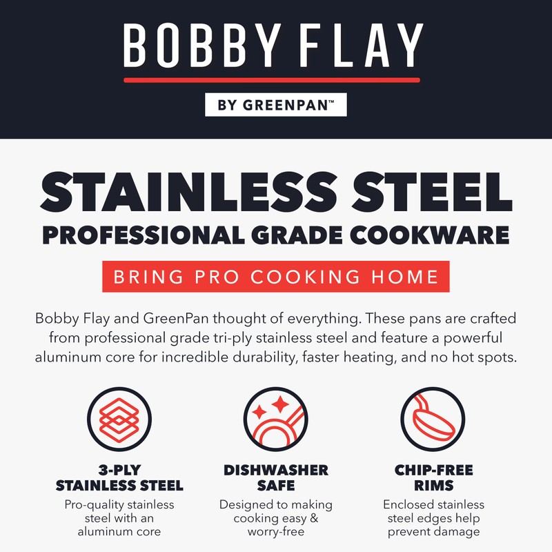 GreenPan x Bobby Flay Stainless Steel 12” Frying Pan Skillet