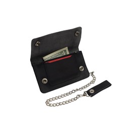 MARSHAL Genuine Leather Plain Biker Chain Wallet Black #746SM