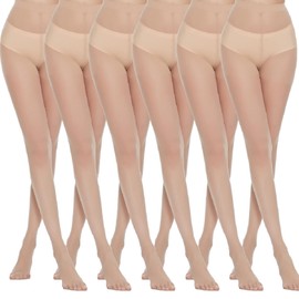 MANZI 6 Pairs Pantyhose for Women 20 Denier High Waist Sheer Tights(Nude,L)