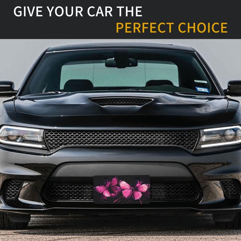 Pink Butterfly License Plate Decorative Metal Car Plate