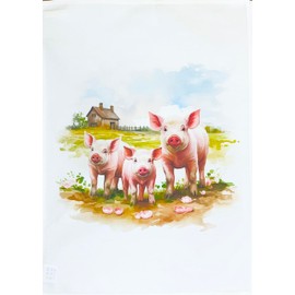 Half a Donkey 3 Little Pigs Large Cotton Tea Towel