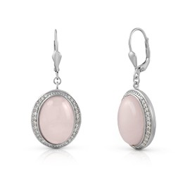 Zeeme Gemstones 360230362 Women's Earrings 925 Sterling Silver 3.8 cm Shiny Rose Quartz White 16.0 Carat, Sterling Silver, Quartz