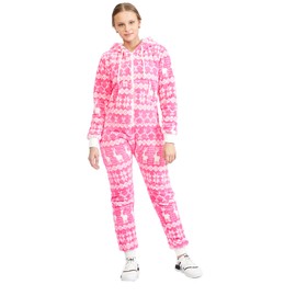 Crazy Age Teddy fleece teddy fur jumpsuit fluffy and cuddly soft warm onesie full body suit warm (Lacy) - Pink(2910), size: s