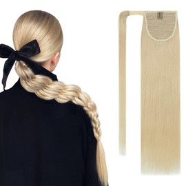 S-noilite Real Hair Extensions Made of Straight and Long Natural Hair - Ponytail with Unique Headband, Human Hair Ponytail Extensions - #613 Light Blonde, 50 cm - 95 g