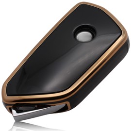 FOAMO Car Key Case Compatible with VW, Seat, Skoda, Cupra Car Key - TPU Key Case - Key Cover - Protection for Car Keys Black / Gold