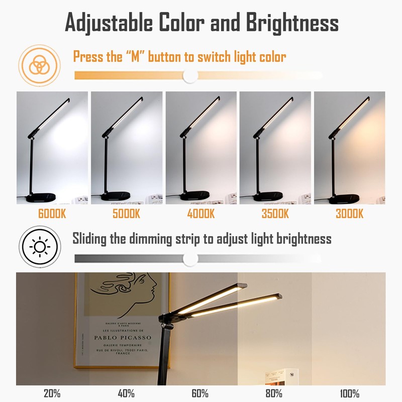 kvppvt LED Double Head Desk Lamp with Night Light, 5