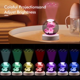 3.15inch Cat 3D Kristallkugel Lampe mit Holzsockel, 16 Farben Dimmbare LED-Kristallkugel Lampe mit Fernbedienung, Figuren Nachtlicht Dekoration, Geburtstagsgeschenk für Jungen Und Mädchen