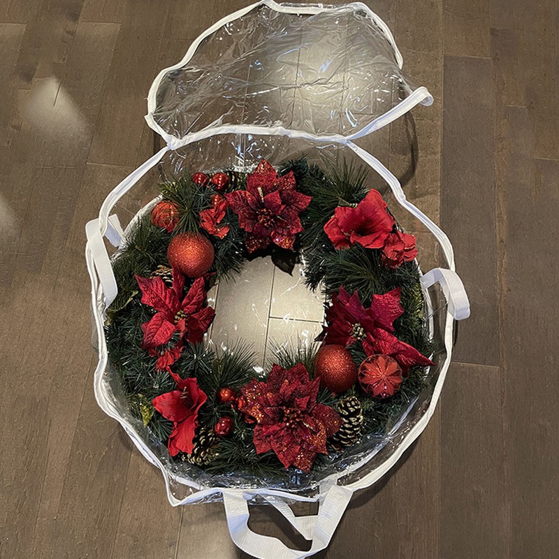 Wreath Storage Bag 60x20cm Thick PVC Reinforced Handle Double Zippers