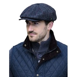 Mucros Weavers Newsboy Tweed Cap Irish Hat for Men's 8 Piece Flat Driving Cap Made in Ireland (Small, Charcoal Herringbone)