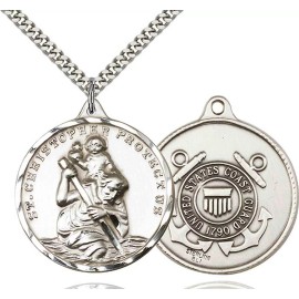 bliss Sterling Silver St Saint Christopher Medal Pendant Necklace Coast Guard W/ Chain