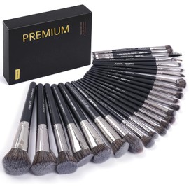 MAANGE Brochas para Maquillaje Profesional 25 Piezas Set de Brochas Maquillaje Sombras de Brochas para Ojos Sintéticas de Alta Calidad Rubor con Caja de Regalo (Negro)