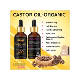 Loveable Secrets Organic Castor Oil - 1 FL Oz, 100% Pure, Natural Cold Pressed Castor Oil for Skin, Hair Repair, Growth, and Nourishment, Moisturizing Formula for Eyebrows, Eyelashes, and Nail Health