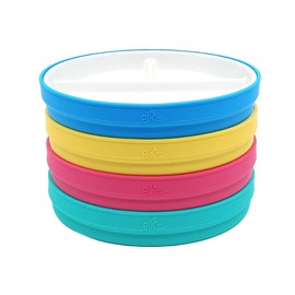 Elk and Friends 6.7" Kids Porcelain White Plates with Silicone Sleeves | Divided Plates | Suitable for Kids/Toddlers | Microwave & Dishwasher Safe | Non Slip | Snack Dishes