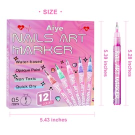 AOKELEON 12 Colors Nail Art Pens Set, 3D Quick-Dry 0.5MM Acrylic Nail Polish Pens with Dotting Liner - Nail Design Kit for Home, Salon DIY Manicure Tools, Nail Art Drawing & Decoration