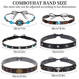 Haakong 6Pcs Cowboy Hat Band Ethnic Western Cowgirl Hats Band for Cowboy Hats Leather Turquoise Beaded Bands for Women Men Cowgirls Decorative Accessories