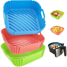 3 Pcs Silicone Air Fryer Liners Square Airfryer Liners 4-7 QT 7.1 Inch Reusable Air Fryer Silicone Pot Oven Liner Baking Tray, Air Fryer Basket Silicone Mat Bowl Air Fryer Accessories Kitchen Gadgets