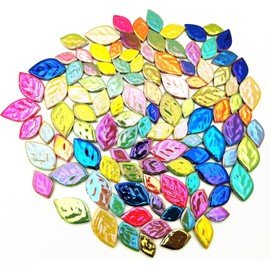 500g Random Iridescent Leaves Ceramics Mosaic Tiles,Making Creative 3 Size Ceramic Mosaic Pieces for DIY Craft,Flowerpots, Vases, Cups, Garden Decor Mosaic Making Supplies (Mix Color)