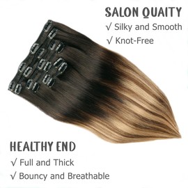 VINBAO 20 Inch Clip in Extension Real Hair Clip in Extensions Human Hair 120 Grams 6 Pieces Color 1B/4/27 Dark Roots to Blonde Balayage Sew in Clips for Extension Natural Hair (#1B/4/27,20'')