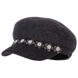 Jeanne Simmons Women's Flower Band Accented Wool Felt Newsboy Cap - Dk Grey OSFM