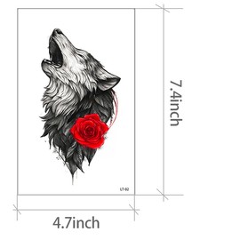 Temporary Tattoos for Men Realistic Fake Tattoo Sticker for Adults Women Teens Arm Body Chest Waterprooof Wolf 12 Sheets