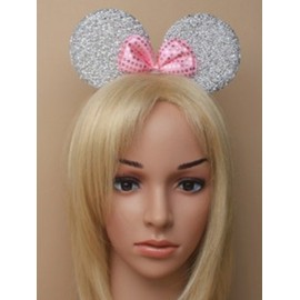 Sparkly Mouse Ears with Bow on Headband/ Aliceband.Hair Accessory-Silver by Inca