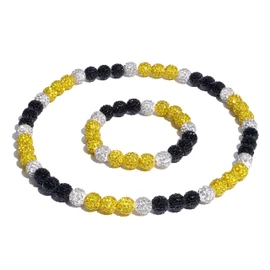 DERAKUS Baseball Necklace 18in Baseball Chain and Bracelet Set Beaded Necklace Pollyanna for Men Women Bling Rhinestone Drip (Yellow+Black+White)