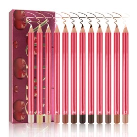 JUAAZIN 12Pcs Lip Liner Pencil Set - Matte Lip Combo for Women, Waterproof & Smudgeproof, Precise Lip Shaping & Sculpting, Includes Sharpener, Assorted Colors Set A
