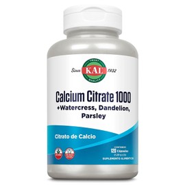 KAL Citrato de Calcio 1000 mg Suplemento - Citrato de Calcio para Mujer y Hombre con Berro, Diente de Leon y Perejil - Máxima Absorción - Enriquecido con Ingredientes Naturales - 120 Capsulas