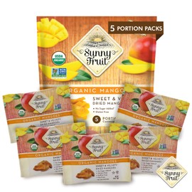 ORGANIC Dried Mango - Sunny Fruit - (5) 0.7oz Portion Packs per Bag | Purely Mangoes - NO Added Sugars, Sulfurs or Preservatives | NON-GMO, VEGAN, HALAL & KOSHER