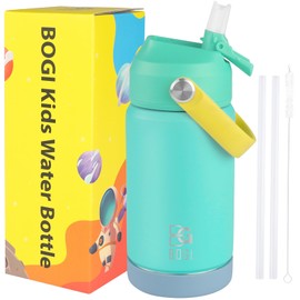 BOGI Kids Metal Water Bottle with Straw, 350ml Kid Stainless Steel Water Bottle for School Leak Proof Insulated Water Bottle for Boys Girls Toddlers Children Keep Drinks 12h Hot & 24h Cold | Mint