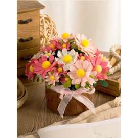 BAZIMA DIY Felt Flower Art Craft Kit, DIY Felt Daisy Pot Bonsai Kit, 33 Daisies,Floral Gifts,Beginner Craft Kit,Arrange Pre-Cut Felt Flowers and Foliage