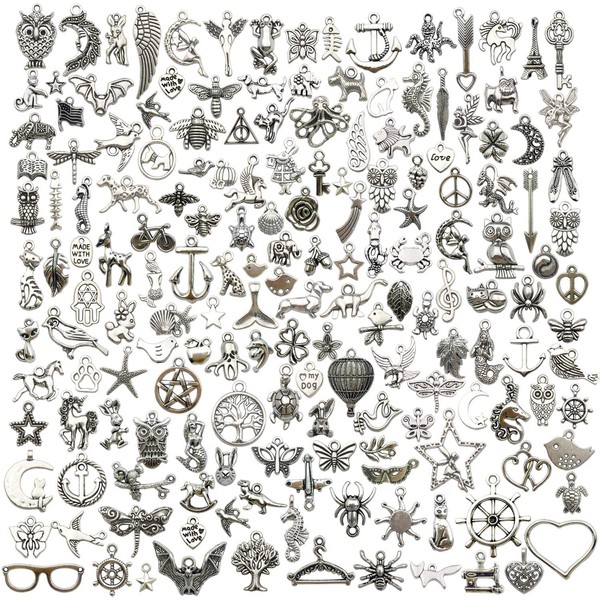 Youdiyla 200 Mixed Charms Collection, Antique Silver Tone, Charms Metal