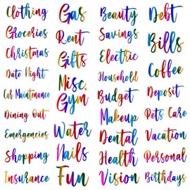 34 Pieces Cash Envelope Labels Stickers Budget Planners Decals Budget Stickers Envelopes Labels Holographic Vinyl Label Decals Finance Planners Money Sticker for A6 Binder Pocket (Rainbow Color)