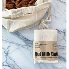 Zero Waste Cloth Reusable Nut Milk Bag/Cold Brew Coffee Filter, 1 of 12" x 12" Multi-Purpose Organic Cotton mesh Bag, Made in Canada