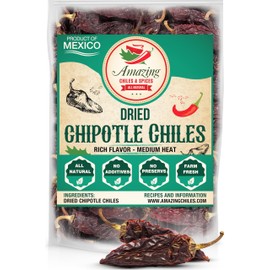 Dried Chipotle Morita Chile Peppers 4 oz – Robust Smokey Flavor, Use For Mexican Recipes, Mole, Sauces, Tamales, Salsa, Meats, Stews. Medium to High Heat - Resealable Bag. By Amazing Chiles and Spices