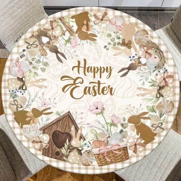 Easter Fitted Round Tablecloth Bunny Eggs Easter Tablecloth with Elastic
