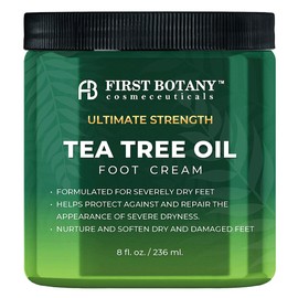 First Botanicals Athlete's Foot Cream with Tea Tree Oil Aloe & Spearmint - Softens hydration and helps soothe dry, cracked heels and calluses, irritated skin 8 oz. / 퍼스트 식물학 티트리 오일 알로에 & 스피어민트가 함유된 운동선수 풋 크림 - 수분 공급 부드럽게 해주고 건조한 갈라진 발 발뒤꿈치 및 굳은살 자극받은 피부 
