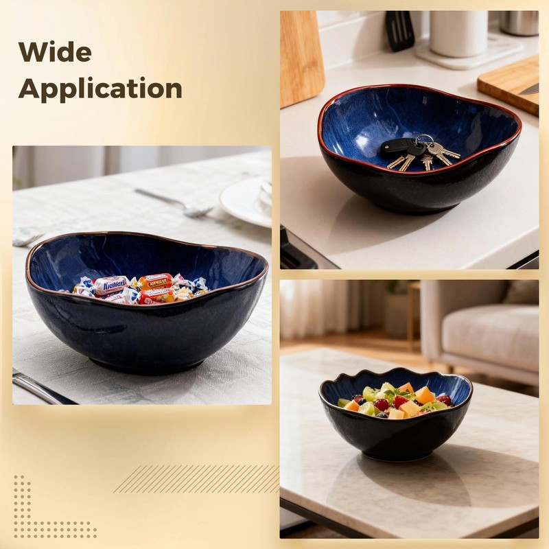 Ceramic Decorative Bowl, Blue Irregular Shape Bowl, Centerpiece Bowls for