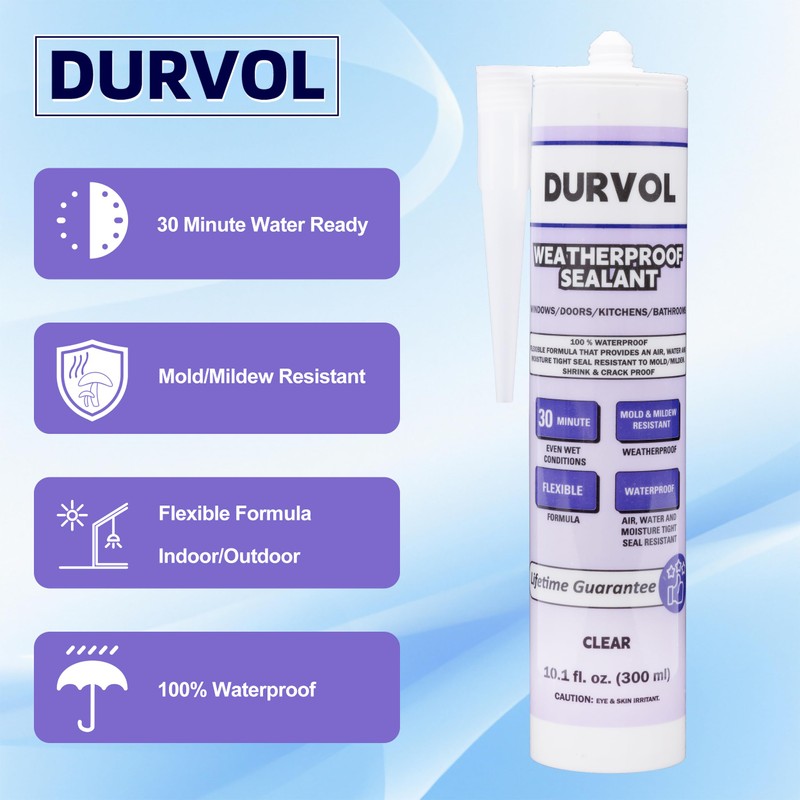 Durvol All-Weather Sealant Waterproof Caulking Seal 2-Pack Clear, Caulking Sealant