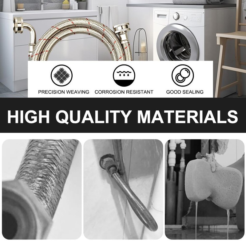 PLUMBINGMASTER 10FT Stainless Steel Washing Machine Hoses with 90 Degree