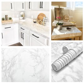 EZ FAUX DECOR Waterproof Peel and Stick White Marble Contact Paper for Countertops Vinyl Wrap 36 in x 36 in Self Adhesive Laminating Sheets