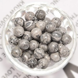 NCB 100pcs 8mm Landscape(Map Jasper) Beads Natural Semi Precious Beads Round Smooth Gemstones Loose Spacer Beads Charms for Necklaces Bracelets Jewelry Making (Landscape(Map Jasper), 8mm 100Beads)