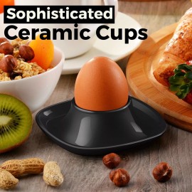 CE Compass Hard Soft Boiled Egg Cups Set of 6 Pack, Stackable Ceramic Porcelain Egg Holder