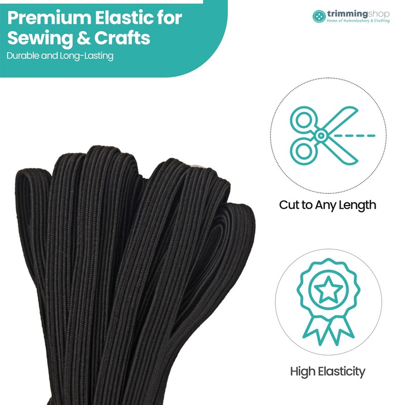 Black Elastic Cord 6mm | 10 Metres Flat Elastic Band