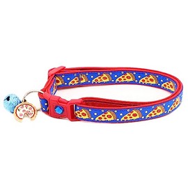 Pizza Cat Collar with Bell | Safety Breakaway Collar | Adjustable Large Size or Kitten Collar (Large(10lbs & Up), Blue)