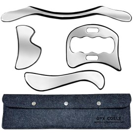 GYX COELE 4 in 1 Stainless Steel Gua Sha Muscle Scraper Tool, Professional IASTM Physical Therapy Tool Set for Massage and Scraping （4pcs Carry Bag）