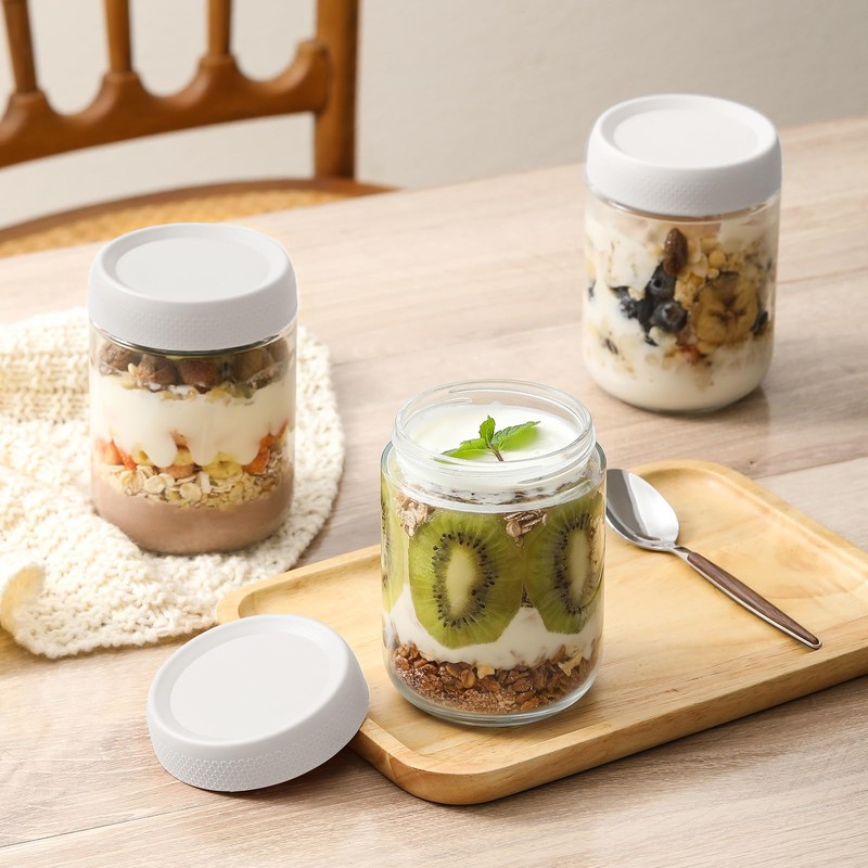 NETANY 6-pack 16oz Glass jars with Airtight Lids, Overnight Oats