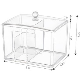 IWTTWY Acrylic Cotton Pad Dispenser, Cosmetic Organiser, Cotton Pads Storage with Lid, Transparent Cotton Buds Holder, Dressing Table Accessories for Living Room, Bedroom, Bathroom